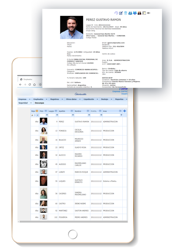 NimbusRh - Gestión de RRHH en la Nube, abierto en una Tablet